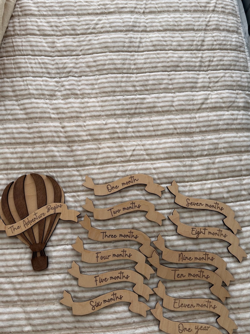 Wooden Milestone Banner Set with Hot Air Balloon